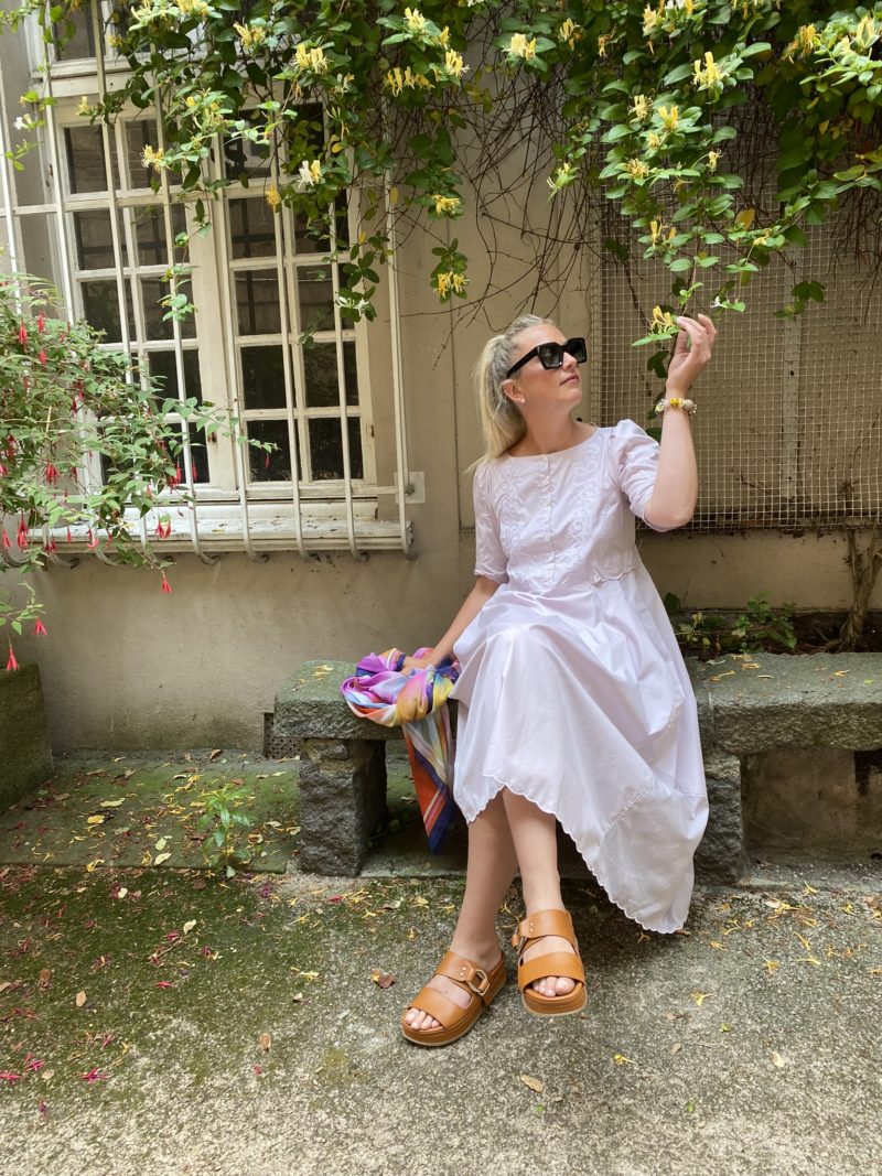Robe midi Impress en popeline de coton lilas-  HIGH